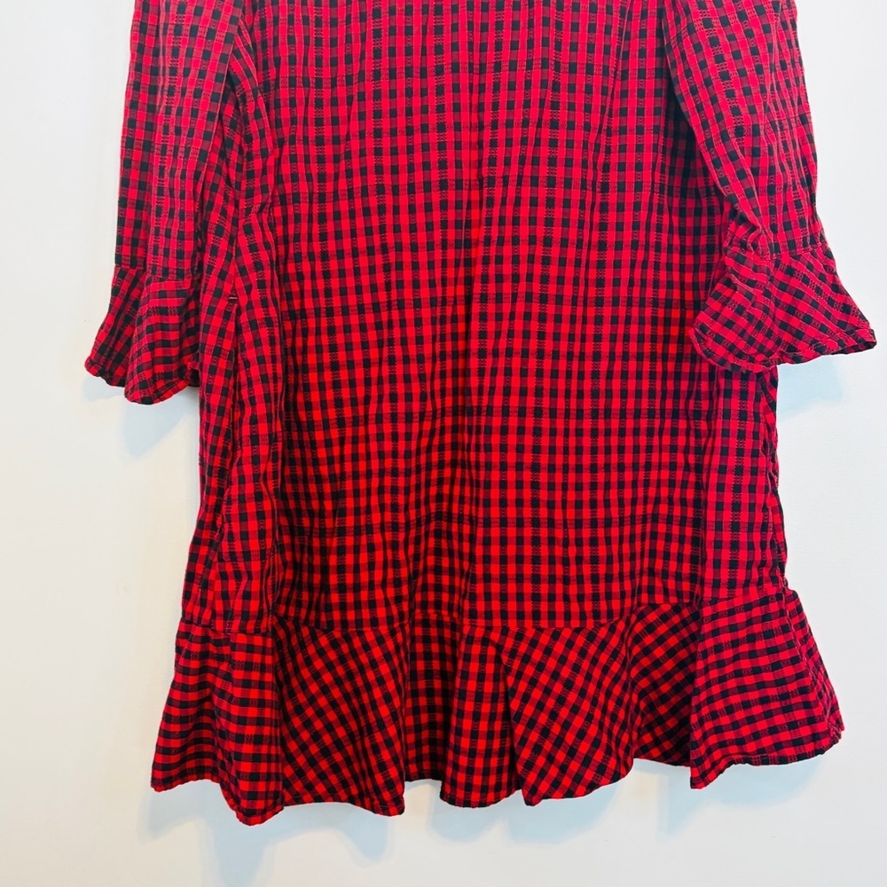 Time and Tru Red and Black Gingham Tie Front Midi Dress - Picture 7 of 11